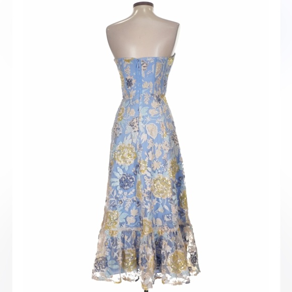 Dress the Population Blue and Gold Floral Midi Dress - Picture 3 of 7